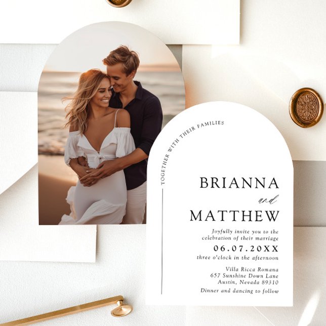 Arch Modern Black & White Minimalistisch Wedding Einladung (Von Creator hochgeladen)
