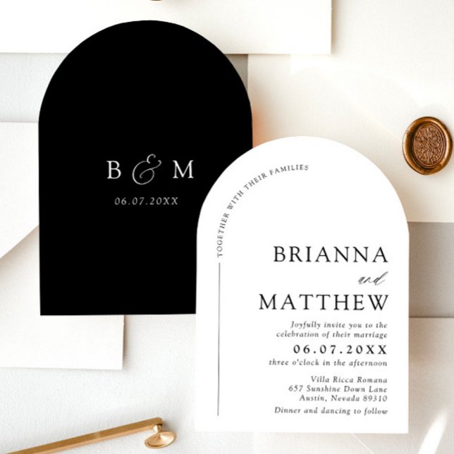 Arch Modern Black & White Minimalistisch Wedding Einladung (Von Creator hochgeladen)