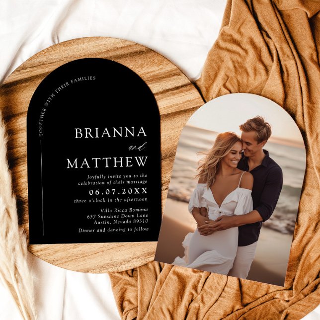 Arch Modern Black & White Minimalistisch Wedding Einladung (Von Creator hochgeladen)