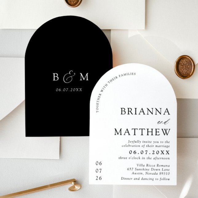 Arch Modern Black & White Minimalistisch Wedding Einladung (Von Creator hochgeladen)