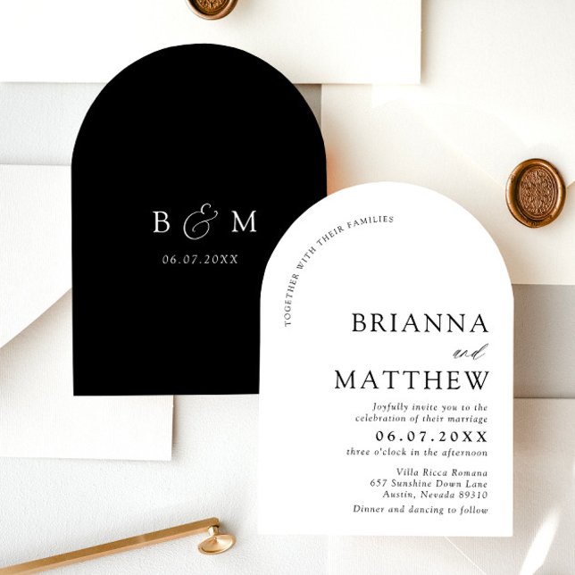 Arch Modern Black & White Minimalistisch Wedding Einladung (Von Creator hochgeladen)