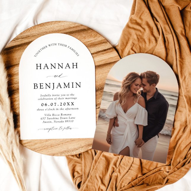 Arch Modern Black & White Minimalistisch Wedding Einladung (Von Creator hochgeladen)