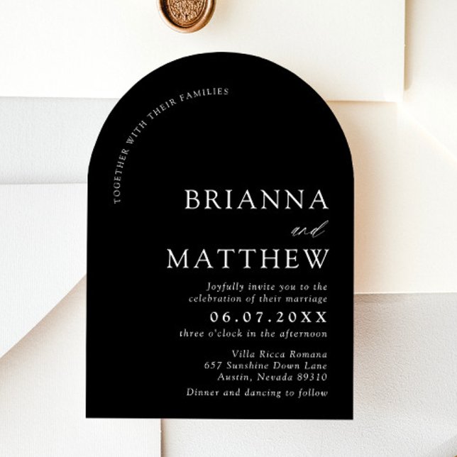 Arch Modern Black & White Minimalistisch Wedding Einladung (Von Creator hochgeladen)