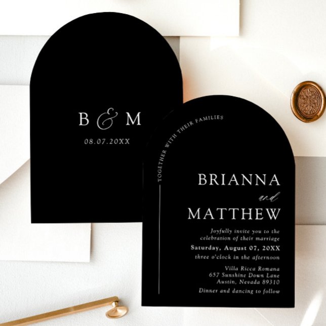 Arch Modern Black & White Minimalistisch Wedding Einladung (Von Creator hochgeladen)