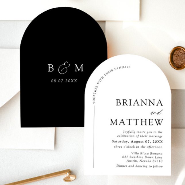 Arch Modern Black & White Minimalistisch Wedding Einladung (Von Creator hochgeladen)