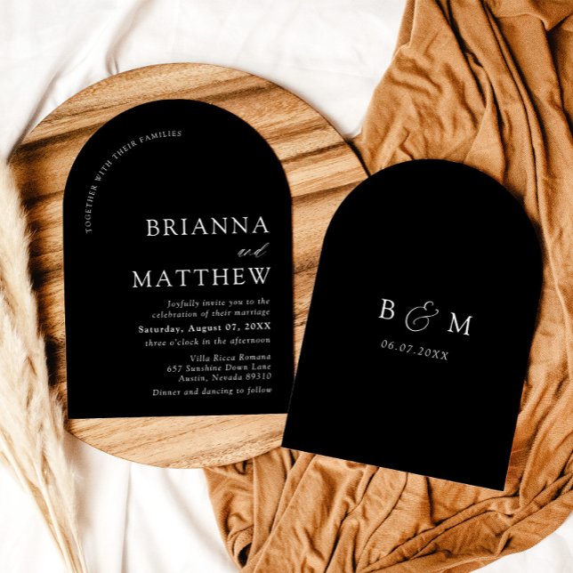 Arch Modern Black & White Minimalistisch Wedding Einladung (Von Creator hochgeladen)