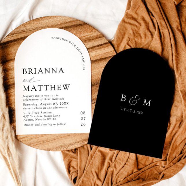 Arch Modern Black & White Minimalistisch Wedding Einladung (Arch Modern Black & White Minimalist Wedding Invitation)