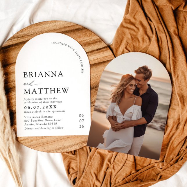 Arch Modern Black & White Minimalistisch Wedding Einladung (Von Creator hochgeladen)