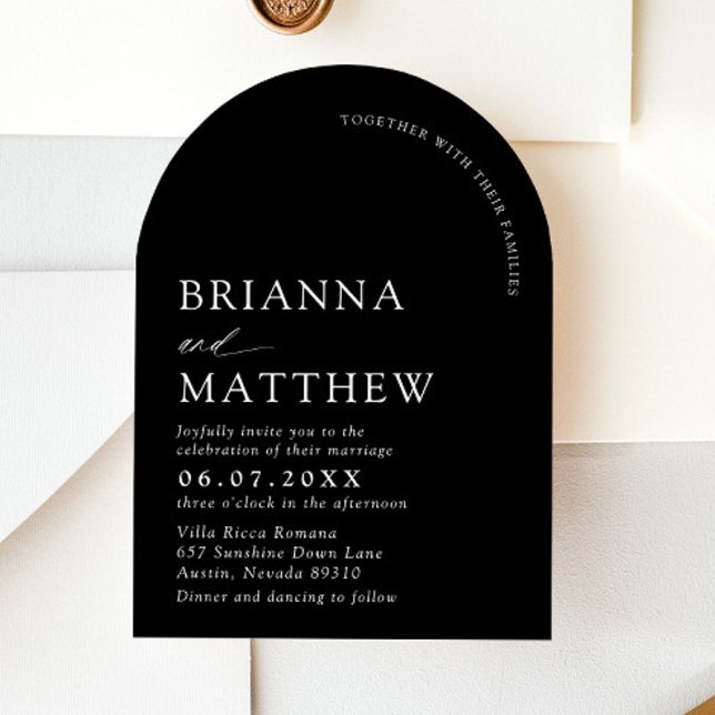 Arch Modern Black & White Minimalistisch Wedding Einladung (Arch Modern Black & White Minimalist Wedding Invitation)