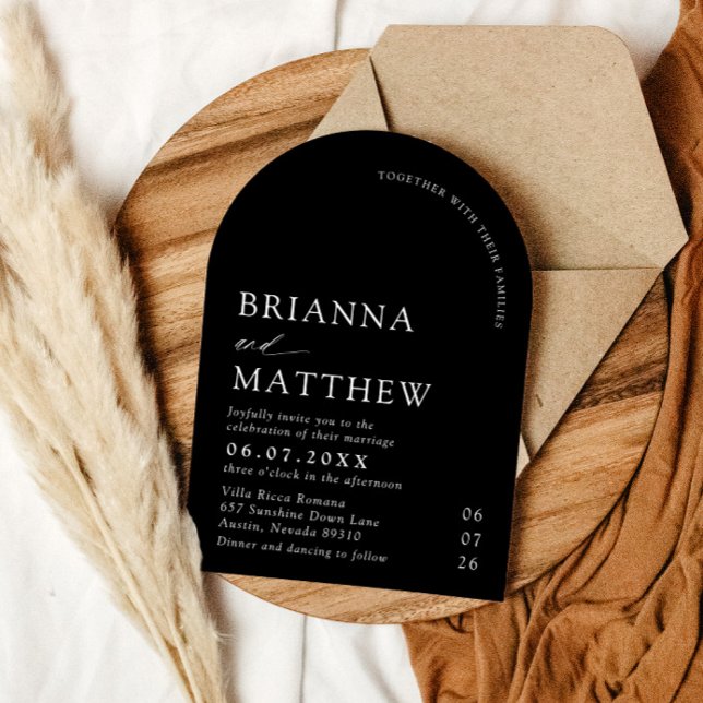 Arch Modern Black & White Minimalistisch Wedding Einladung (Arch Modern Black & White Minimalist Wedding Invitation)