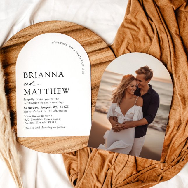 Arch Modern Black & White Minimalistisch Wedding Einladung (Arch Modern Black & White Minimalist Wedding Invitation)