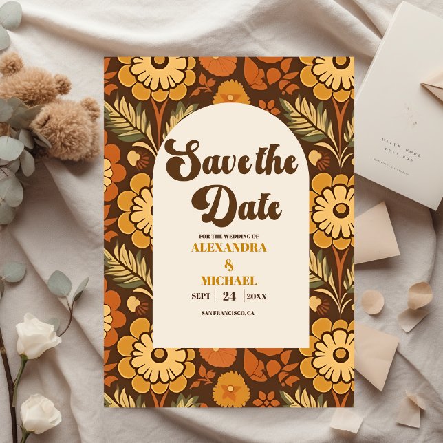 Arch Modern Retro 70er Floral Wedding Save The Date (Von Creator hochgeladen)