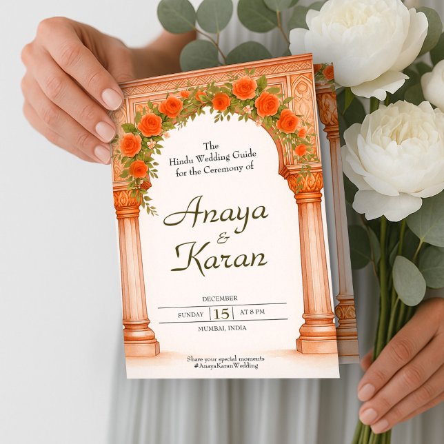 Arch of Orange Rose Indian Wedding Program Flyer (Elegant Indian Wedding Program Hindu Ceremony Guid Flyer)
