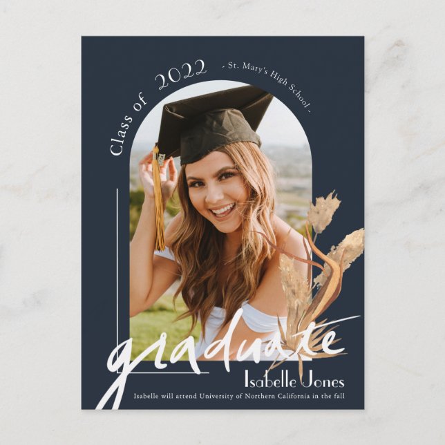 Arch Pampas Grass Foto Abschluss Ankündigung Po Postkarte (Vorderseite)