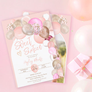 Arch pastel Boho Glitzer Ballons pink Sweet 16 Einladung