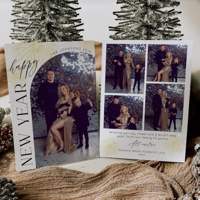 Arch Photo Fireworks Happy New Year Holiday Card Einladung (Von Creator hochgeladen)