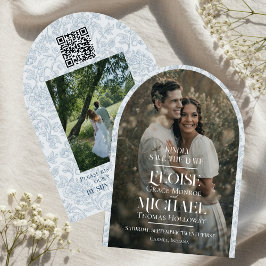 Arch Photo Floral Toile Script Save the Date Einladung