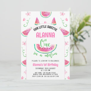 Arch Pink eins in einem Melon 1. Geburtstag Einlad Einladung