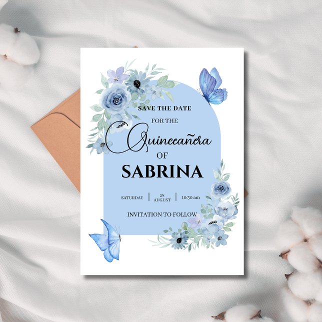arch Quinceanera Floral Baby Blauer Schmetterling Save The Date (Von Creator hochgeladen)