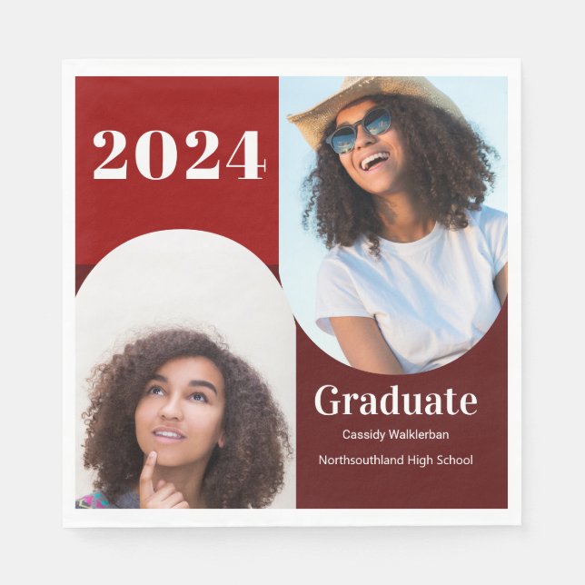 Arch Red Burgundy Zwei-Foto-Abschluss Serviette (Vorderseite)