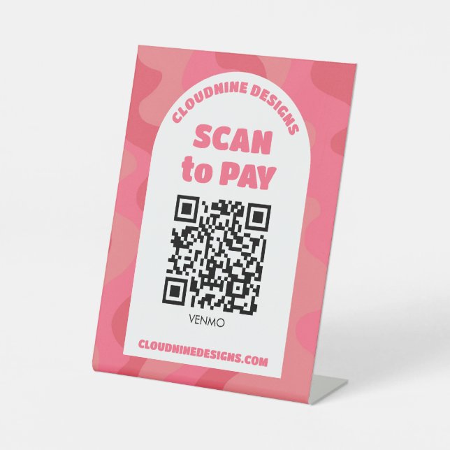 Arch Retro Wellen SCAN TO PAY QR CODE  Sockelschild (Vorderseite)