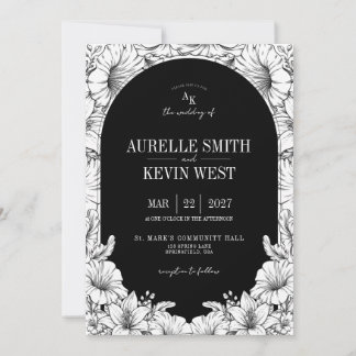 Arch Schwarz Weiß Floral Rustikale Monogramm Hochz Einladung