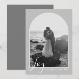 Arch Script Joy Gray Vertical Holiday Card Feiertagskarte