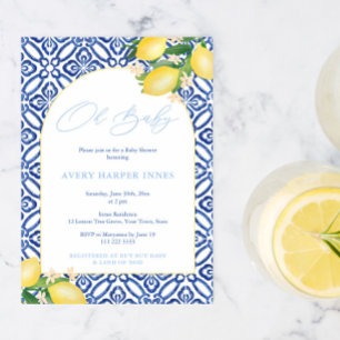 Arch Shape Blue Tiles Lemons Kinderdusche für Jung Einladung