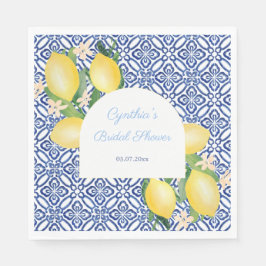 Arch Shape Italian Lemons Blue Tiles Brautparty Serviette