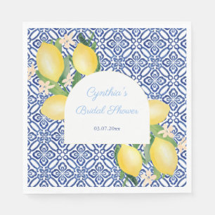 Arch Shape Italian Lemons Blue Tiles Brautparty Serviette