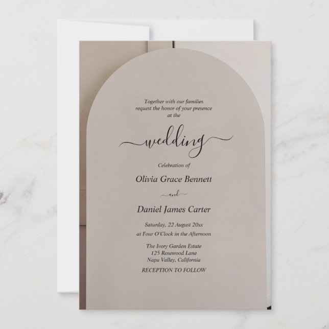 Arch Shaped Neutral Luxe Wedding Einladung (Vorderseite)