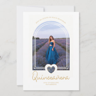 Arch Spanische Navy Blau Herz Foto Quinceañera Einladung