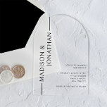 Arch Stacks Modern Elegante Klare Hochzeit Acryleinladungen<br><div class="desc">Arch gestapelte Namen Schwarz Moderne Elegant Klare Hochzeit Akryllische Einladungen</div>