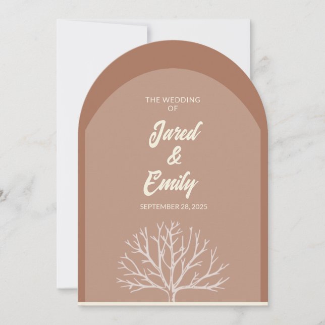 Arch Style Tree Wedding Invitation QR Code Einladung (Vorderseite)