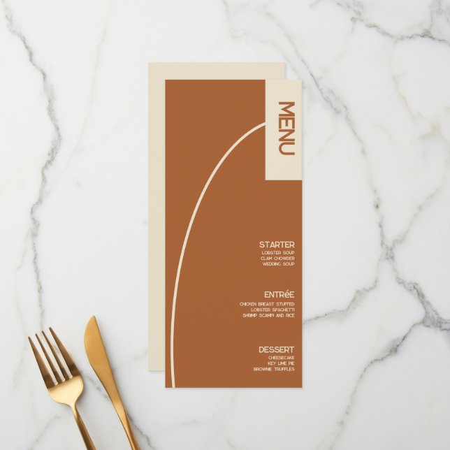 Arch Tan Terracotta Wedding Menu Menükarte (Vorderseite/Rückseite Beispiel)