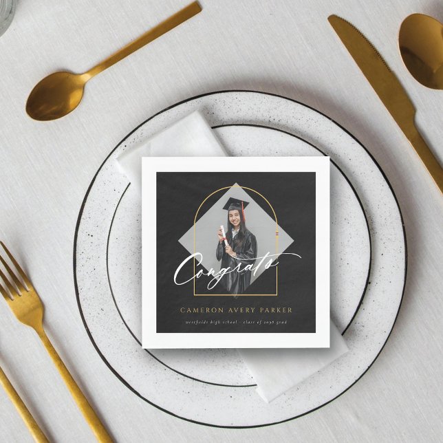 Arch Tassels Minimalistisch Frame Foto Abschluss Serviette (Arch Tassels Minimalist Frame Photo Graduation Paper Napkins by fatfatin @ color_therapy)