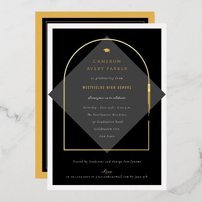 Arch Tassels Minimalistisch Frame Foto Graduate Pa Folieneinladung (Vorderseite/Rückseite)