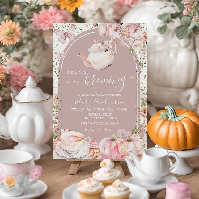 Arch Tea Party Pumpkin Baby wird Baby-Dusche Einladung (Von Creator hochgeladen)