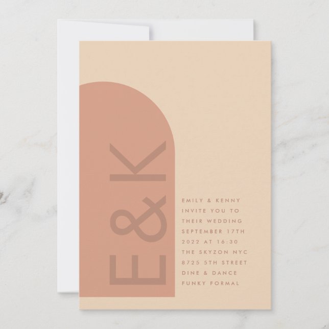 Arch Terracotta Pampas Boho Wüste Coral Wedding Einladung (Vorderseite)