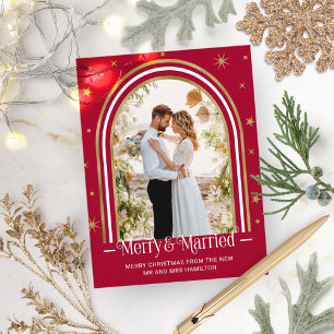 Arch Verheiratet & Merry Holiday Wedding Ankündigu Feiertagspostkarte