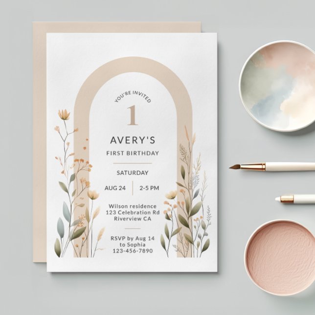 Arch Wildblume Erster Geburtstag Einladung (Von Creator hochgeladen)