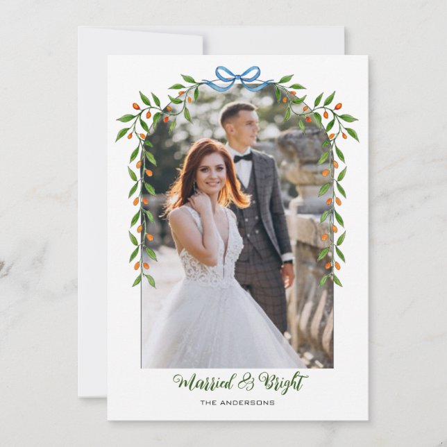 Arch with Bow & Garland Christmas Photo  Ankündigung (Vorderseite)