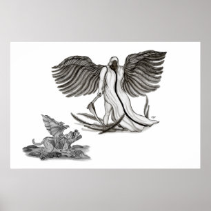 Archangel , Angel Uriel mit Golem - Gargoyle Poster