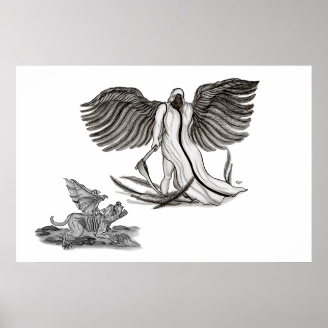 Archangel , Angel Uriel mit Golem - Gargoyle Poster (Vorne)