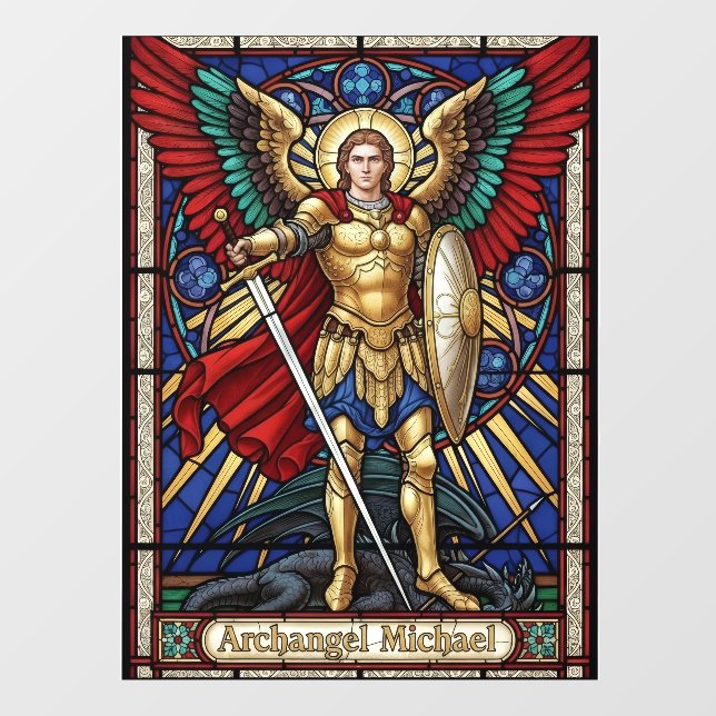 Archangel Michael - Colorful Stained Glass Angel Fensteraufkleber (Blatt)