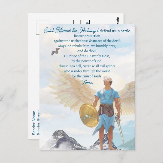 Archangel Michael Protection Courage Blue Gebet Postkarte (Vorne/Hinten)