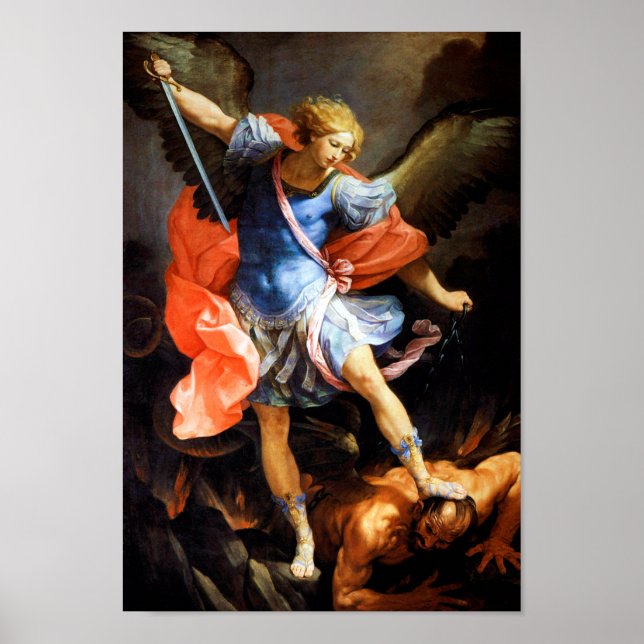 Archangel Michael tramples Satan, Guido Reni Poster (Vorne)