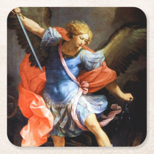 Archangel Michael tramples Satan, Guido Reni Rechteckiger Pappuntersetzer