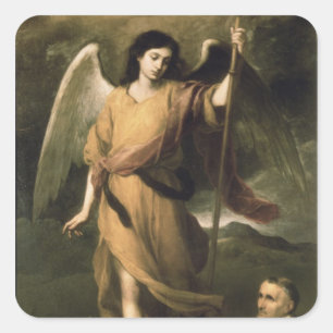 Archangel Raphael mit Bischof Domonte Quadratischer Aufkleber
