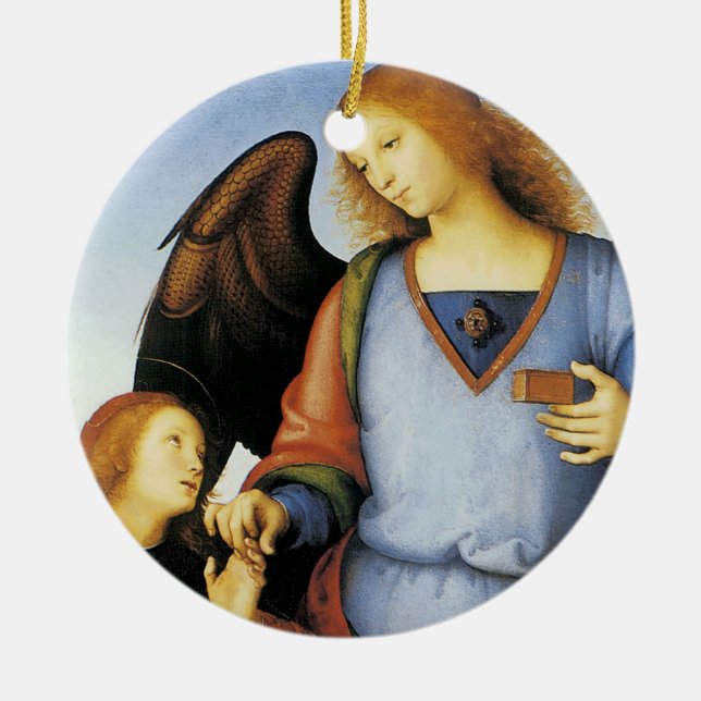 Archangel Raphael mit Tobias Keramik Ornament (Vorne)